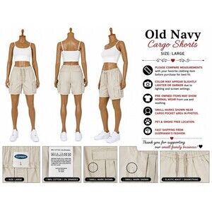 Old Navy Women’s Large Beige Fashion Cargo Shorts  Elastic Waist Zipper Pockets